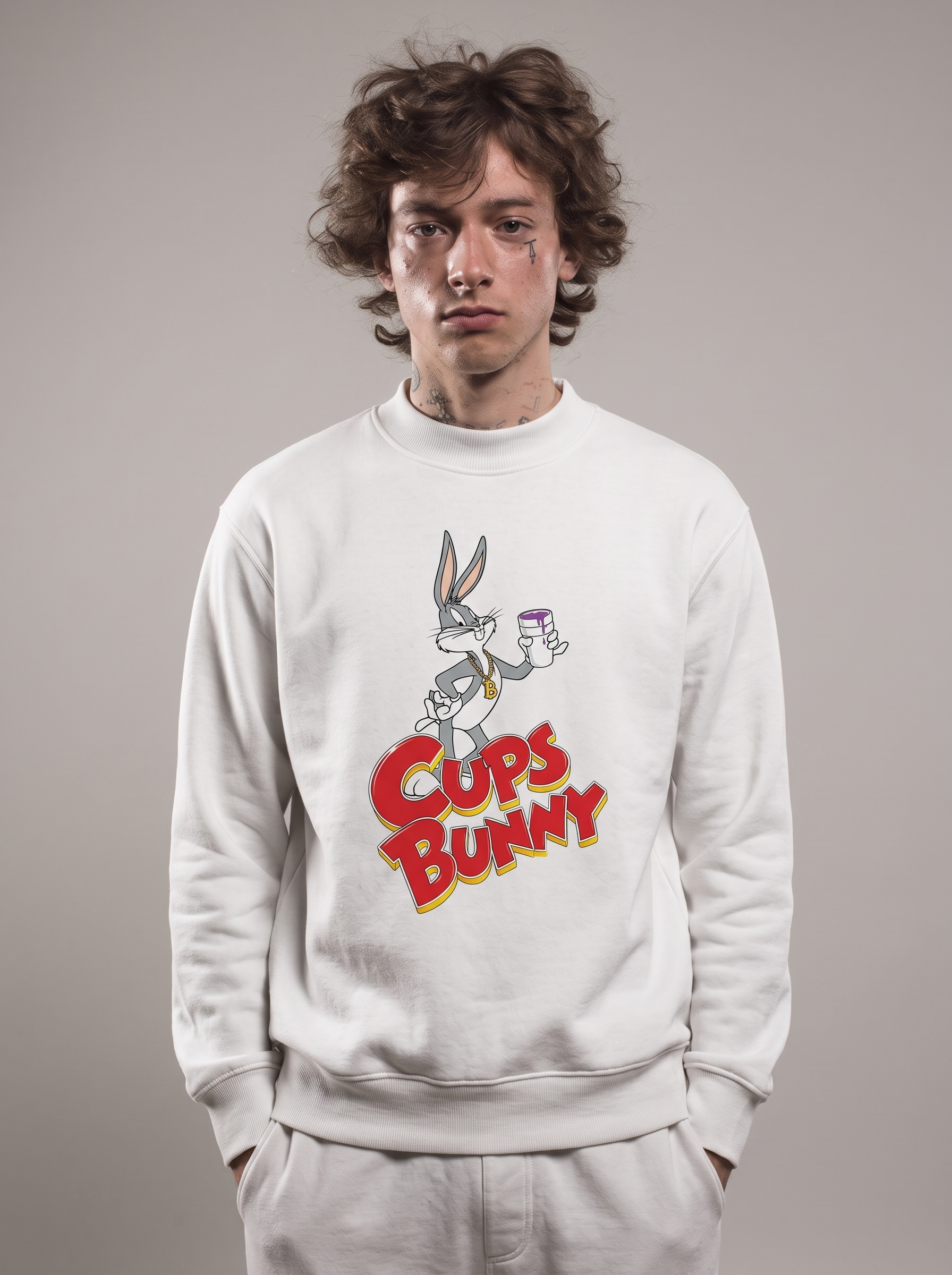 Model traegt Cups Bunny Crewneck