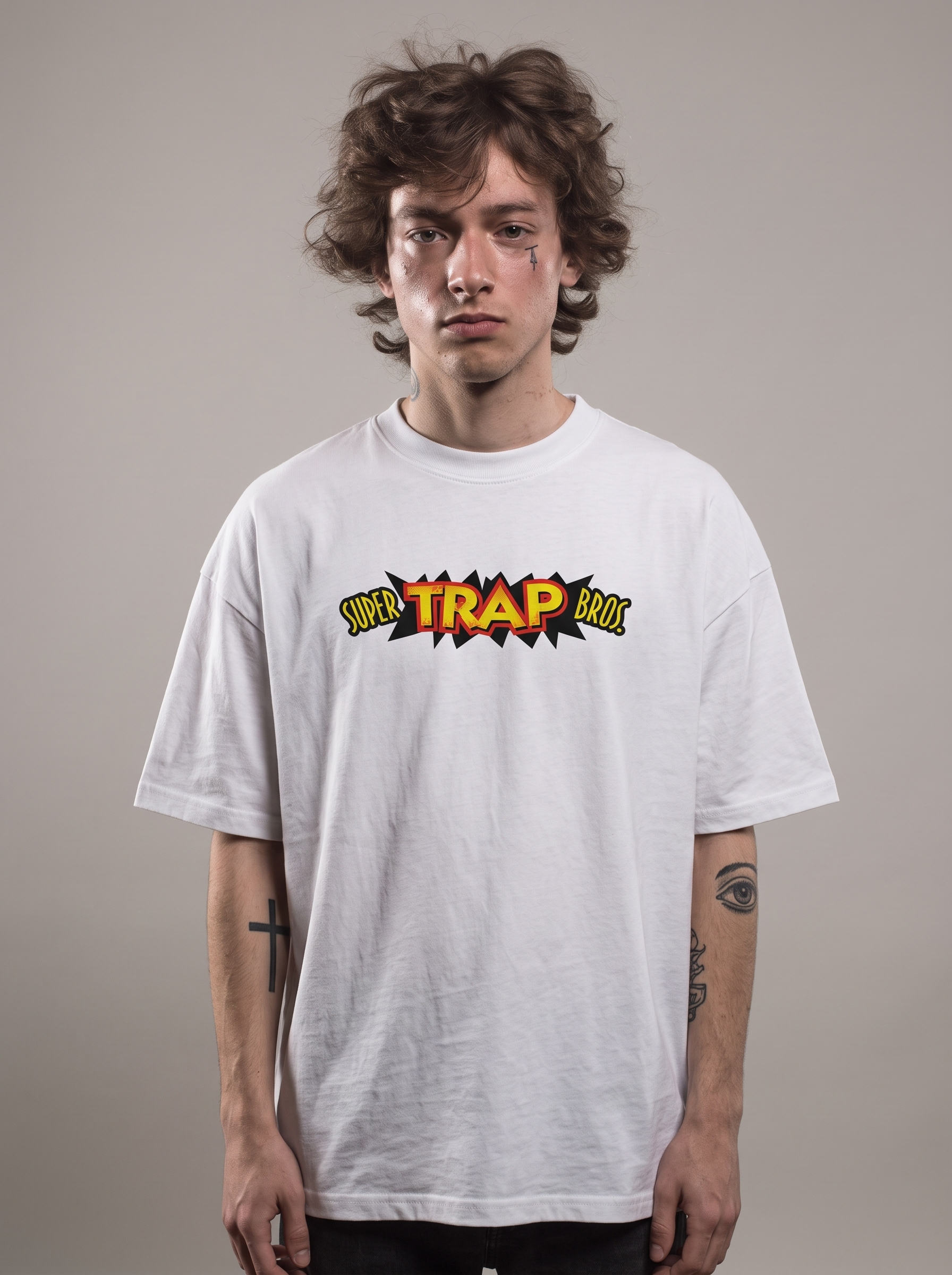 Model traegt Super Trap Bros 1991 Oversized Shirt